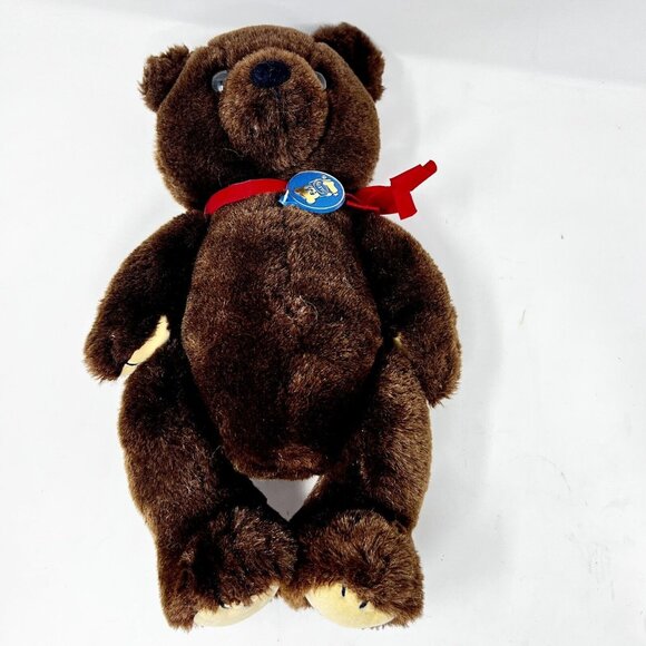 Dakin Theodore 1981 Teddy Bear Jointed Dark Brown Plush Red Bow Vintage with TAG - Picture 7 of 10